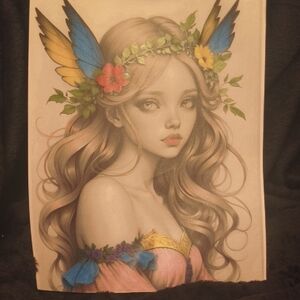 Hand Crafted Pastel Fairy Wall Art - Blue, Yellow, Pink, Green, Gold